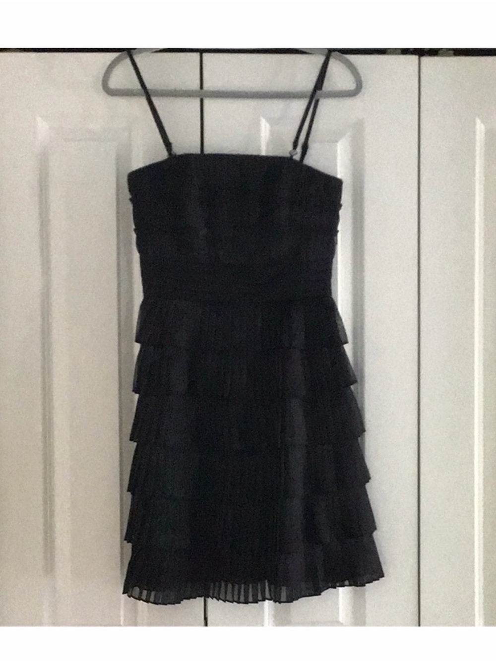 Black Tiered Strapless Evening Dress